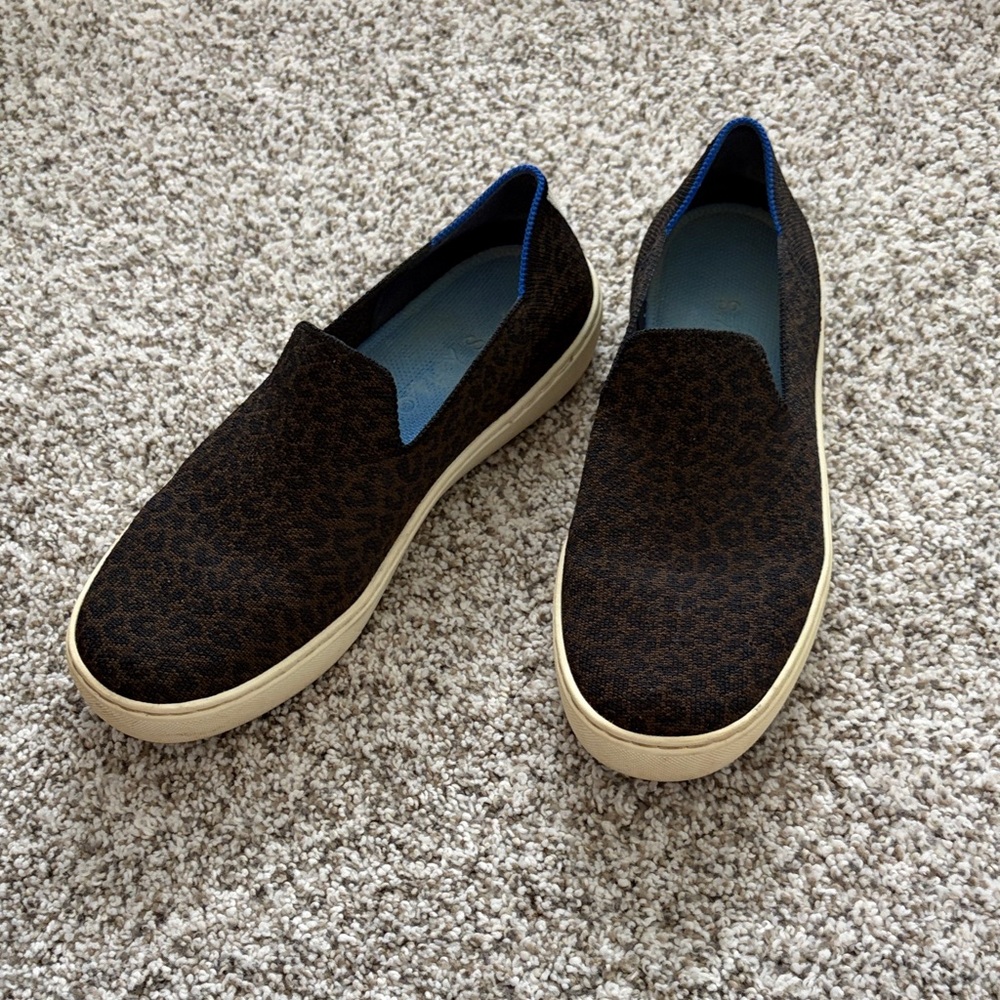 Rothy's Brown Leopard Slip-On Sneakers with Cream Soles